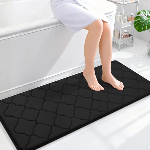 OLANLY Memory Foam Bath Mat Rug 47x20, Soft and Absorbent Bathroom Rugs, Non-Slip, Comfortable, Machine Washable Bath Carpet for Bathroom Floor, Tub, Shower and Home Decor Accessories, Black - color: Black, size: 47" X 20"