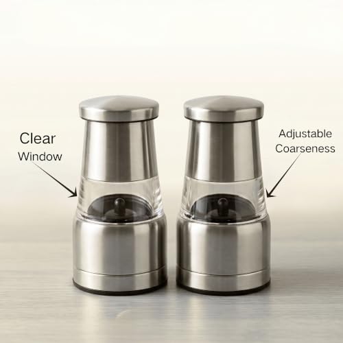 Salt and Pepper Grinder Set, Stainless Steel Manual Salt Grinder, Pepper Grinder, Visible Adjustable Ceramic Grinding Rotor, 2 Packs Set 4.6 inch Each - size: S 4.6inch