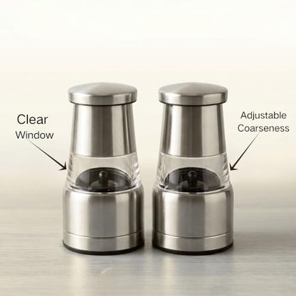 Salt and Pepper Grinder Set, Stainless Steel Manual Salt Grinder, Pepper Grinder, Visible Adjustable Ceramic Grinding Rotor, 2 Packs Set 4.6 inch Each - size: S 4.6inch