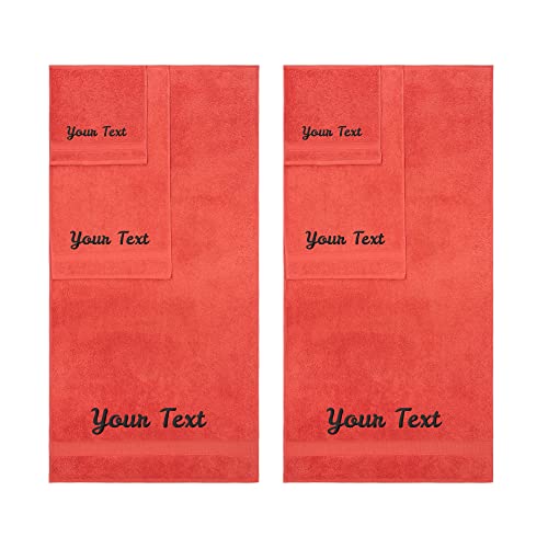Personalized Towels, Hotel & Spa Quality, Super Soft, Highly Absorbent, Bathroom Sets, 100% Cotton Monogrammed towels 6 Piece Towel Set, Includes 2 Bath Towels, 2 Hand Towels, 2 Washcloths, Coral - color: Coral, size: 6 Piece Towel Set (Bath, Hand, Washcl