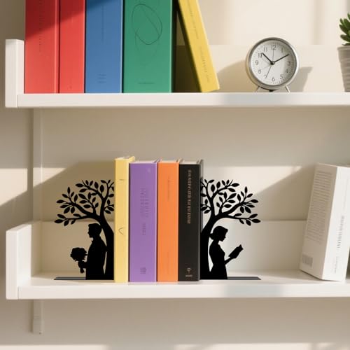 Metal Bookends Tree of Life Book Ends for Shelves | Couple Bookends Decorative Unique Desk Bookend Black Book Stopper for Home Reading Bookshelf Decor Book Lovers Gift - style: Tree of Life