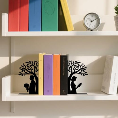 Metal Bookends Tree of Life Book Ends for Shelves | Couple Bookends Decorative Unique Desk Bookend Black Book Stopper for Home Reading Bookshelf Decor Book Lovers Gift - style: Tree of Life