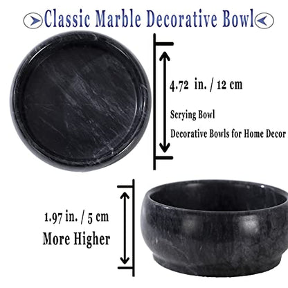 4.72 Inch Decorative Bowls - Natural Marble Key, Coffee Table Centerpiece, Soap Serving, Incense Burner, Smudge Bowl - color: Black Marble