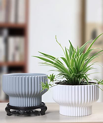 Puoyik 2 Piece Set of Flower Pots 8/6 inches, Ceramic Flower Pots with Drainage Holes, Indoor and Outdoor Plant Flower Planter (7.8/5.9 Blue) - color: 7.8/5.9 Blue