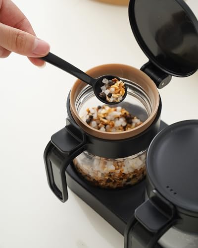 3 Pack Airtight Glass Spice Jars with Spoons, Lead-Free Condiment Container Set with Silicone Seal Ring, Honey Dippers, Tray, Labels and Wall Mount Adhesive for Sugar, Salt, Coffee Bar, Black - color: BLACK