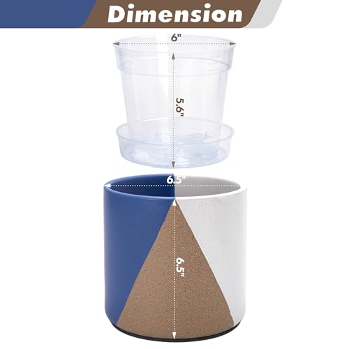 D'vine Dev 2-Pack Cachepot with Clear Pot, 6.5 in, Cobalt Canyon, 93-V-C-3 | Dual-Pot System, Root Visibility, Bottom Watering Support, Enhanced Drainage, Artistic Stoneware Design, Easy Plant Care - color: Cobalt Canyon, size: 6.5” Cachepot + 6“ Clear Gr