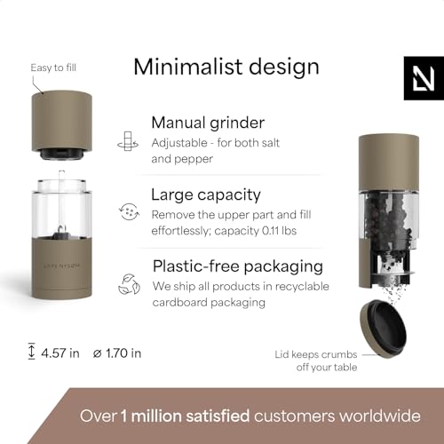 LARS NYSØM Salt and Pepper Grinder Set, Manual Salt and Pepper Mills with Adjustable Ceramic Grinder, Design Spice Shaker Set (Taupe Brown) - color: Taupe Brown