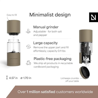LARS NYSØM Salt and Pepper Grinder Set, Manual Salt and Pepper Mills with Adjustable Ceramic Grinder, Design Spice Shaker Set (Taupe Brown) - color: Taupe Brown