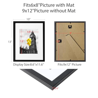 9x12 Picture Frame with Plexiglass, Display Pictures 9x12 Without Mat for Tabletop Display and Wall Mounting, Set of 6，Black - color: Black, size: 9X12