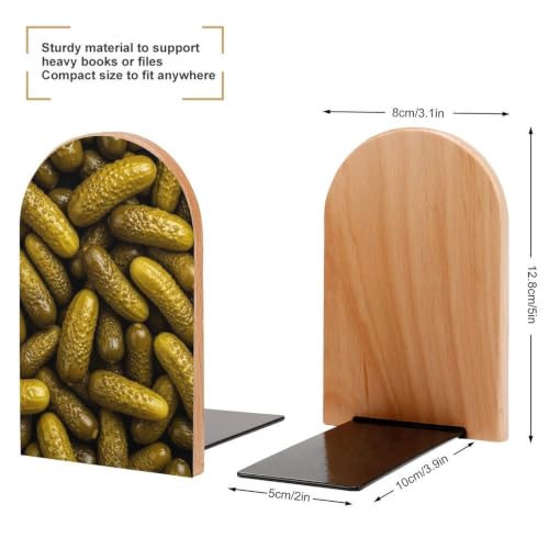 Wooden Book Ends with Metal Base Bookends Supports for Shelves, Pickle | Cucumber, Non-Slip Book Stoppers for Magazines, Books, DVDs, Small, 1 Pair - color: Style(633)