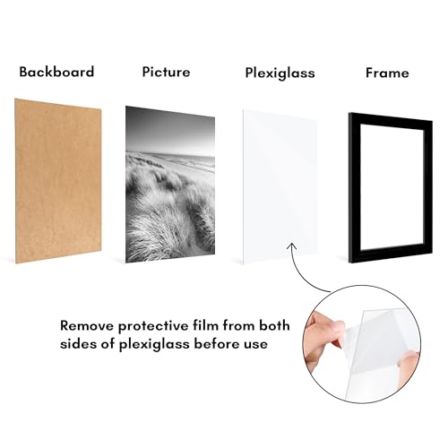 Americanflat 8x11 Picture Frame 5-Pack - Slim Molding - Black | Polished plexiglass front, wall or tabletop display with included easel, sawtooth hangers included, secure turn-tab backing - color: Black, size: 8.5x11