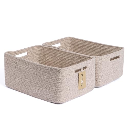 MiniArk Large Storage Baskets for Shelves, 17 x 13 x 7.5” Closet Organizers Bins for Clothes Blanket Towels, Baby Nursery, Toy Baskets Box, Woven Rope Baskets, 2 Packs Mixed Brown - color: Natural, size: 2pcs-L17×W13×H7.5"