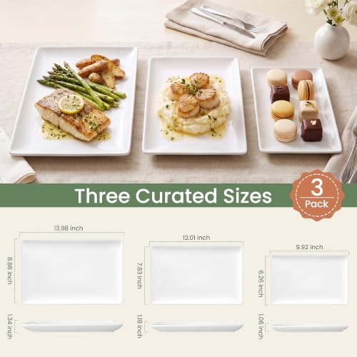 Kassel Ceramic Serving Platter Set White Porcelain Serveware for Parties & Entertaining Decorative Oven-Safe Serving Dishes Platters for Food Meat & Turkey (Small Rectangular 14”/12”/10”, Platter) - size: Small Rectangular 14”/12”/10”