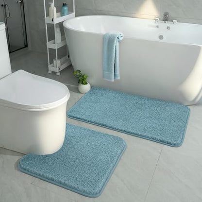 Spa Blue Bathroom Rug Set 2 Piece Bath Mat 21x34 U Shape Toilet Rug 21x21 | Absorbent,Washable,Non Slip Bathroom Rugs Sets,Contour Mat for Toilet - color: Spa Blue