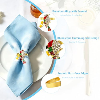 Hummingbird Napkin Rings Set of 6 Sparkly Rhinestone Bird Napkin Holder for Spring Party Garden Wedding Baby Shower Decor,Elegant Dining Table Setting for Holiday Gathering & Family Dinner - style: Red