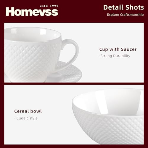 HomeVss, New Bone China Dinnerware Set, Embossed Diamond Design, 20pc Set - color: Diamond, size: Service for 4 - 20pc Set