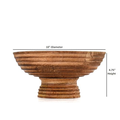 Decorative Bowl Mango Wood Footed Bowl Round Shaped For Fruit,Dessert Platter Tray Centerpieces Home Party (10" X 10'' X 4.75")