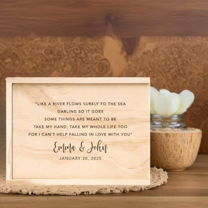 Koyal Wholesale Custom Can't Help Falling In Love Wedding Keepsake Box, 4 x 6 -inch, Custom Names, and Date, Natural Wood Keepsake Box with Lid, Gift for Him & Her Photo Album Memory Gift Box - color: Can't Help Falling In Love