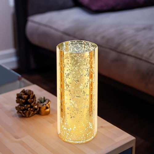 WGVI Hurricane Candle Holder Sleeve, W: 4", Ht: 10", Gold Speckled Glass Cylinder Open Both Ends, Chimney Tube Shade, 2 Pieces - color: Gold Speckle, size: 4x10"H