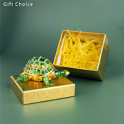 YU FENG 3 Inch Turtle Trinket Box, Crystal Hinged Jewelry Box Collectible | Hand-Painted Enamel Finish, Sparkling Crystal Accents, Ring & Earring Holder, Sea Turtle Figurine, Gift for Turtle Lovers - color: bright green