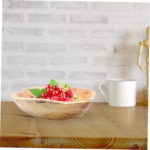 Luxshiny Wood Fruit Bowl Rustic Carved Serving Bowl for Salad Snacks and Fruit 7.95 X 7.08 X 2.36 in Decorative Tray for Dining Room Living Room Kitchen Garden Housewarming Gift