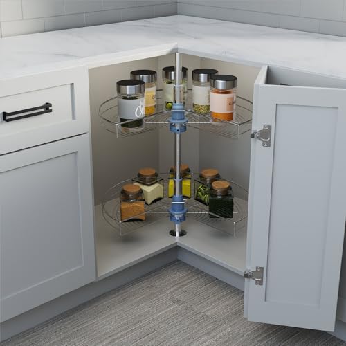 Dowell Base Cabinet Kidney Shape Dia.24 270° Lazy Susan, 2 Shelves, Kitchen Base Corner Cabinet Organizer (Chrome 4001 270 24) - size: Base Cabinet Kidney Shape Dia.24" 270°