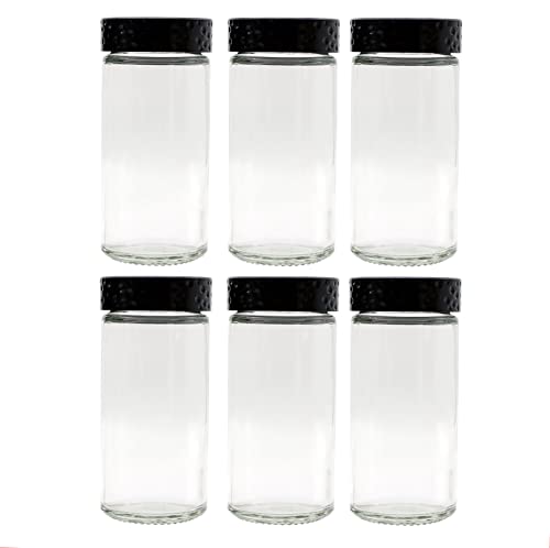 Tianifa 6pcs Black Spice Jars, 3 oz Glass Seasoning Bottles, Spices Container, Empty Spice Jars,Round Spice Bottles with Airtight Plastic Caps with Shaker Lids - color: Black Lids-1, size: 6pcs