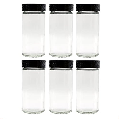Tianifa 6pcs Black Spice Jars, 3 oz Glass Seasoning Bottles, Spices Container, Empty Spice Jars,Round Spice Bottles with Airtight Plastic Caps with Shaker Lids - color: Black Lids-1, size: 6pcs