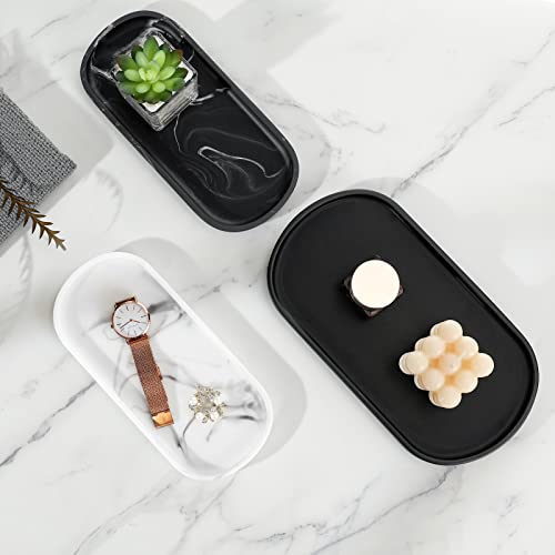 Luxspire 10" Oval Bathroom Tray for Countertop Organizer, Gravel White | S, non-slip waterproof resin, easy wipe clean, fits bath kitchen vanity, holds jewelry toiletries soap - color: F - Marble White, style: Small