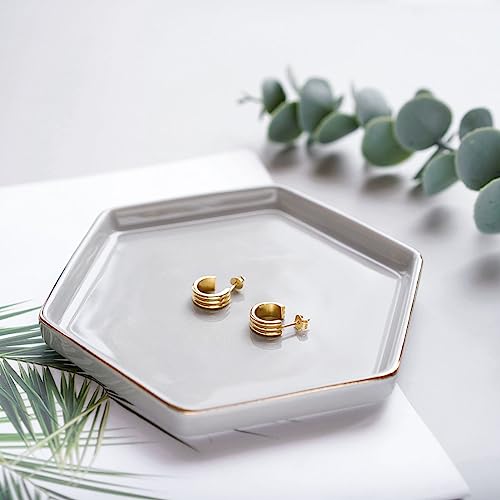 HANKOR 4.7 inch Ceramic Jewelry Dish Tray, Small Ring Holder Dish, Gray Catch All Trinket Tray for Keys Rings Earrings - color: Gray