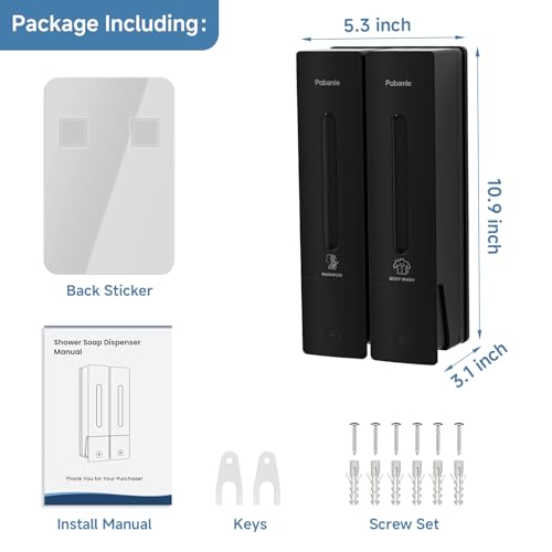 Shampoo Dispenser for Shower - Shower Soap Dispenser Wall Mounted No Drill - Shampoo Body Wash Dispenser 2 Chamber - Easy Install for Bathroom Hotel Black 800ml - color: Black 2 Chamber