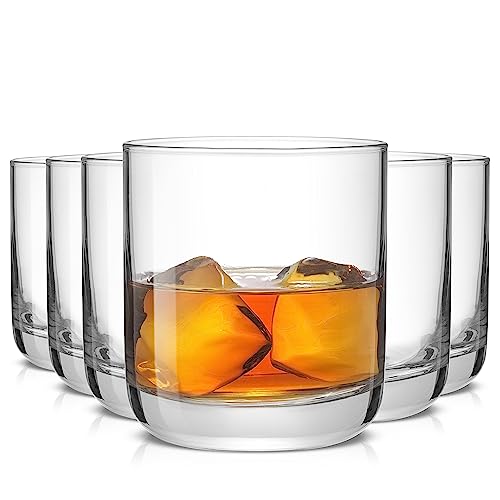 JoyJolt Faye Crystal Whiskey Glasses, Lowball Glasses Set of 6, 10oz Short Glass Tumbler, Double Old Fashioned Rocks Glass for Scotch or Bourbon, Dishwasher Safe Glassware - style: Short glasses