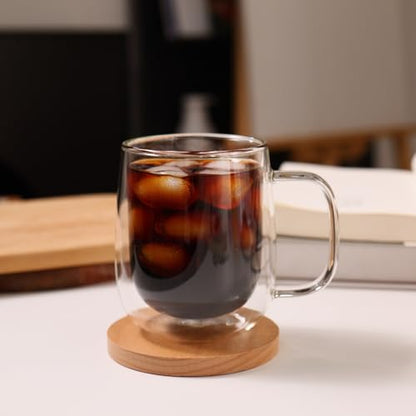 CNGLASS Large Double Wall Glass Coffee Mug 15.2oz,Clear Insulated Glass Espresso Cup with Big Handle,Clear Glass Espresso Mugs for Latte,Cappuccino,Tea Bag,Hot and Cold Beverages,set of 4 - color: 15.2oz(4-pack)