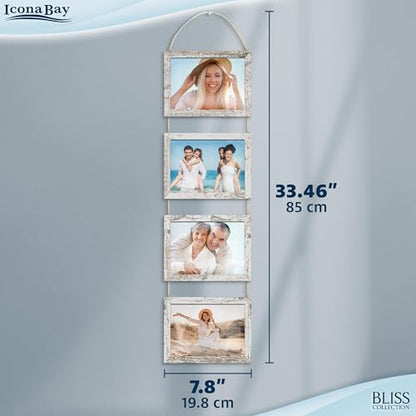 5x7 Hanging Picture Frames Collage with 8 Openings - Distressed White, 2 PK | Icona Bay casual style engineered wood frames, designed for wall hanging, space-saving photo display, Bliss collection - color: Distressed White, size: 5x7