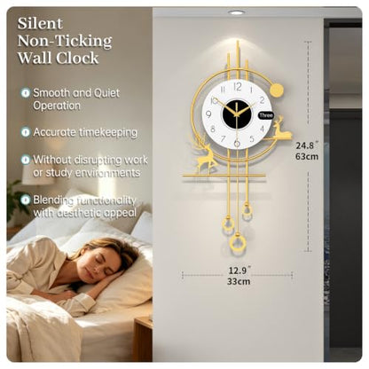 Modern Wall Clocks Battery Operated Silent Clock for Living Room | Analog Large Decorative Wall Clock Non-Ticking Gold Iron Pendulum Clock for Kitchen Bedroom Farmhouse Office Decor 13x24 inch - style: Casual
