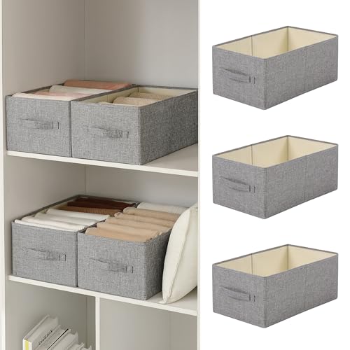 Linen Folding Storage Bins, 3 Pack Large Storage Baskets, Washable, Clothing Storage Bins with Handle, Closet Organizer for Storage Sweater,Sheets(dark grey, 18½"x11 x8½) - color: dark grey, size: 18½"x11"x8½"