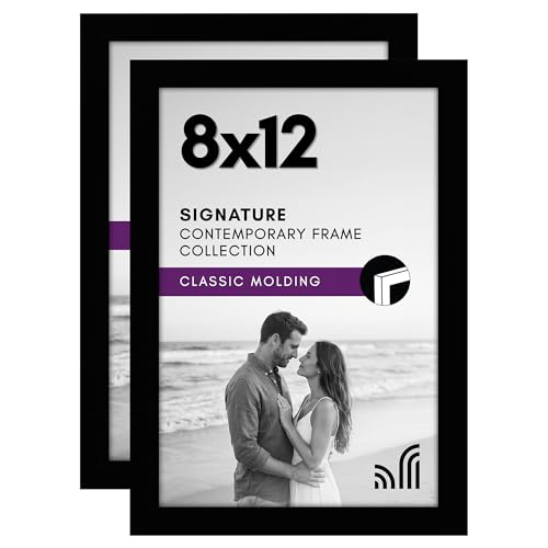 Americanflat 8x12 Picture Frame with Shatter-Resistant Glass - Set of 2 - Signature Collection - Gallery-Style Frames Made of Engineered Wood - Picture Frames for Tabletop and Wall Display - Black | Shatter-resistant glass, wall or tabletop display with i