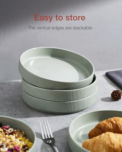 famiware Star 7.5" Pasta Bowls Set of 4, Plate Bowls, Light Green | Double Reactive Glaze, Microwave & Dishwasher Safe, Lead-free and Cadmium-free, Stoneware Scratch Resistant, Kitchen Bowls - color: Light Green, size: 4 Pcs