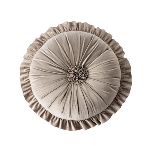 Round Velvet Ruffle Pillow,Round Throw Pillow,Boho Decorative Throw Pillow for Sofa, Bed, Chair, Car & Floor Seating,Floral Circle Cushion for Living Room, Home Decor (Grey) - color: Grey