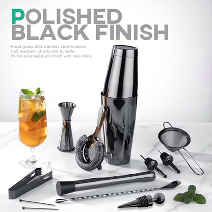 Homestia 12 Pcs Boston Cocktail Shaker Set, Mixology Bartender Kit, Black | Stainless Steel Bar Set Accessories, 18 oz/28oz Weighted Boston Shaker Tins, Martini Shaker Mixing Tools for Home Bartending - color: Black