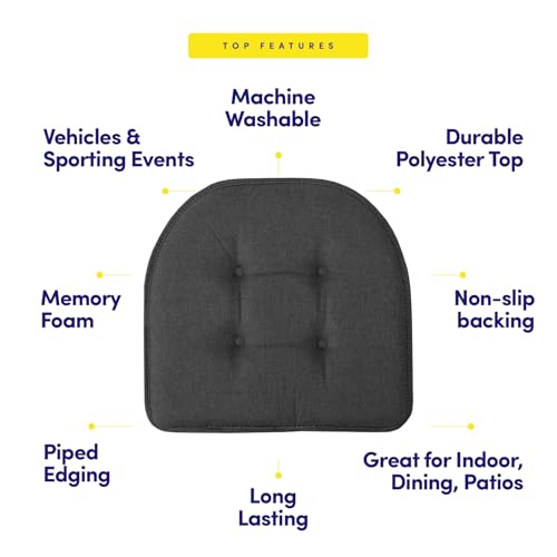 Sweet Home Collection Chair Cushion Memory Foam Pads Tufted Slip Non Skid Rubber Back U-Shaped 17" x 16" Seat Cover, 2 Count (Pack of 1), Charcoal - color: Charcoal Gray, size: 2 Pack, style: Foam Pads