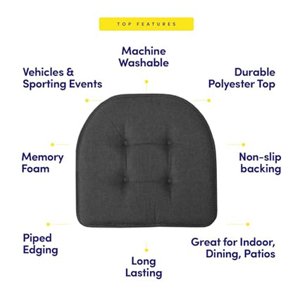 Sweet Home Collection Chair Cushion Memory Foam Pads Tufted Slip Non Skid Rubber Back U-Shaped 17" x 16" Seat Cover, 2 Count (Pack of 1), Charcoal - color: Charcoal Gray, size: 2 Pack, style: Foam Pads