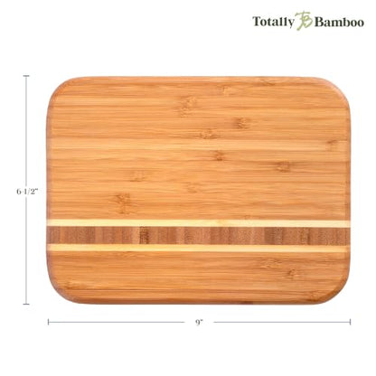 Totally Bamboo Barbados Small Bamboo Cutting Board, 9 x 6.5 Inches | Small cutting board for fruit, vegetables, garnishes, and sandwiches. End-grain bamboo inlay adds standout style. - size: 9"L x 6.5"W