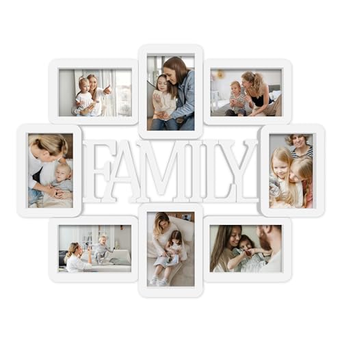 Jerry & Maggie 8 Opening Family Photo Frame 4×6 Frames Family Wall Decor, PVC Gallery Picture Frames Collage Wall Decor for 4×6 Pictures, Stylish & Durable, White - color: White, size: Family/ Cut-Out