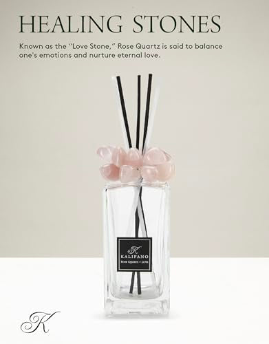 KALIFANO Luxury Glass and Rose Quartz Crystal Diffuser with Decorative Selenite Reeds - Premium Fragrance/Aroma Diffuser Bottle with Healing Effects (Essential Oils Not Included) - color: Rose Quartz