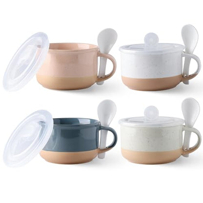 GBhome Ceramic Soup Mugs with Handles and Lids,24 OZ Soup Cups Set of 4 with Terracotta Underside,Mug Bowls with Spoon for Soup/Cereal/Salad/Noodles/Ramen/Microware &Dishwasher Safe-Colorful - color: Multicolor-1
