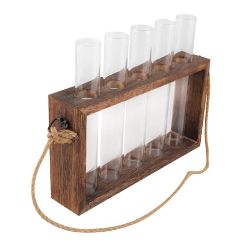 Toyvian 1 Set Wall Mounted Hydroponic Planter with Wooden Stand of Glass Test Tube Vases for Home Decoration for Plant Terrariums and Propagation Stations