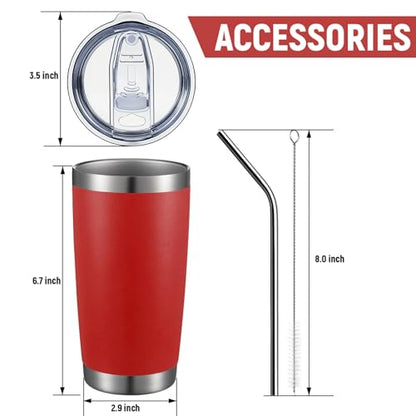 COMOOO 20oz Double Wall Vacuum Insulated Travel Mug, Stainless Steel Tumbler with Lid and Straw Durable Powder Coated Insulated Coffee Cup for Cold & Hot Drinks (Red, 4 PACK) - color: Red