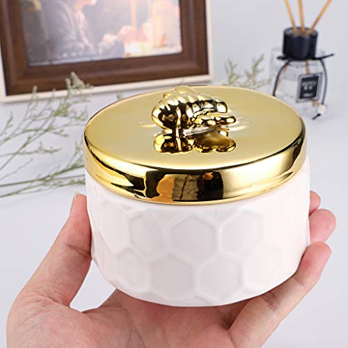 Hipiwe Ceramics Jewelry Box with Golden Bee Lid - Small Jewelry Display Organizer Holder Trinket Storage Tank Container for Home Decor,Gift for Women