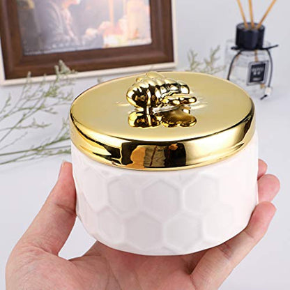 Hipiwe Ceramics Jewelry Box with Golden Bee Lid - Small Jewelry Display Organizer Holder Trinket Storage Tank Container for Home Decor,Gift for Women